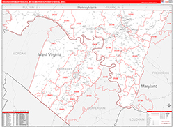 Hagerstown-Martinsburg Metro Area Wall Map Red Line Style 2026